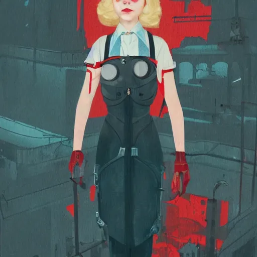 Prompt: Elle Fanning in Bioshock rapture picture by Sachin Teng, asymmetrical, dark vibes, Realistic Painting , Organic painting, Matte Painting, geometric shapes, hard edges, graffiti, street art:2 by Sachin Teng:4