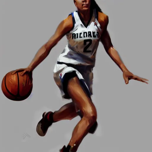 Image similar to painting of an woman basketball player, greg rutkowski, cg worker artstation