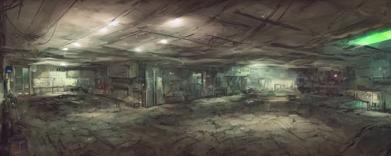 Prompt: inside of a military spionage bunker, neon lights, much details, very realistic, concept art, 8k