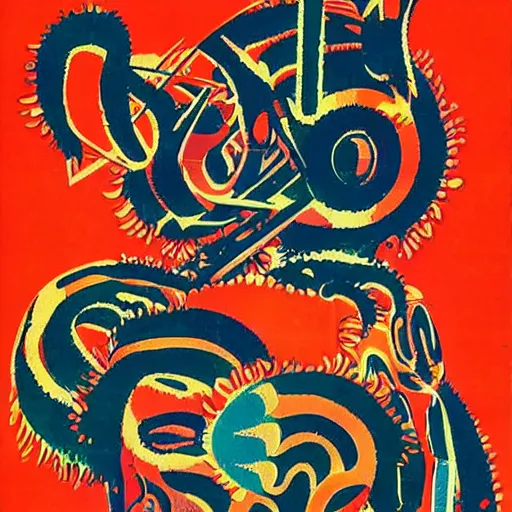 Image similar to Japanese psychedelic poster art for a concert featuring a band named “OMNISCURO”,