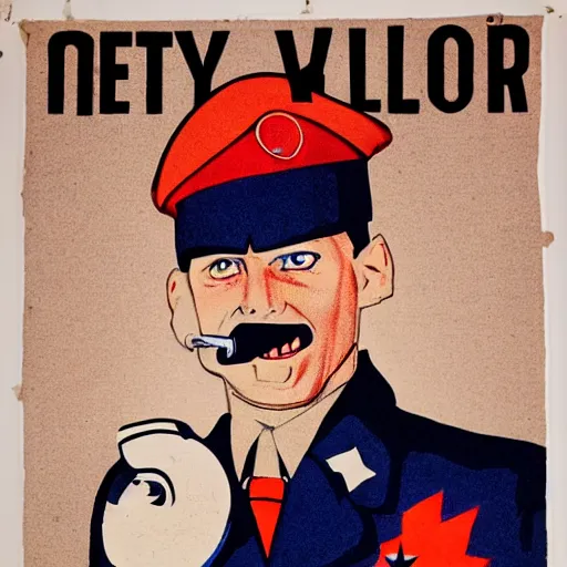 Image similar to fox animal dressed as a soldier in the style of a ww 2 propaganda poster