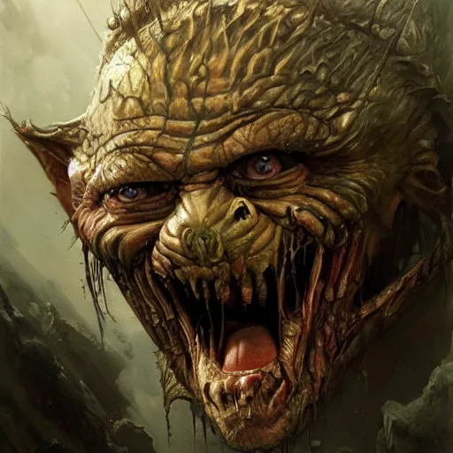 Image similar to dmitry medvedev, is evil gremlin, дмитрии медведев rotten teeth, horror, macabre by donato giancola and greg rutkowski and wayne barlow and zdzisław beksinski, realistic face, digital art