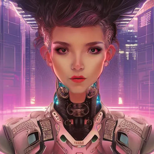 Image similar to portrait futuristic Cyber warrior Girl, in future cyberpunk tokyo rooftop , ssci-fi, fantasy, intricate, very very beautiful, elegant, neon light, highly detailed, digital painting, artstation, concept art, smooth, sharp focus, illustration, art by alphonse mucha and tian zi and WLOP