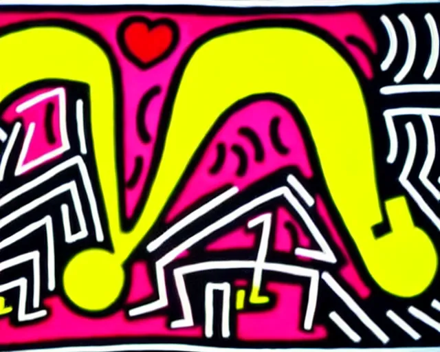 Prompt: graffiti, heart made with circles and lines, vivid colors, highly detailed, simple, no jagged lines, smooth, artstation, artwork by keith haring