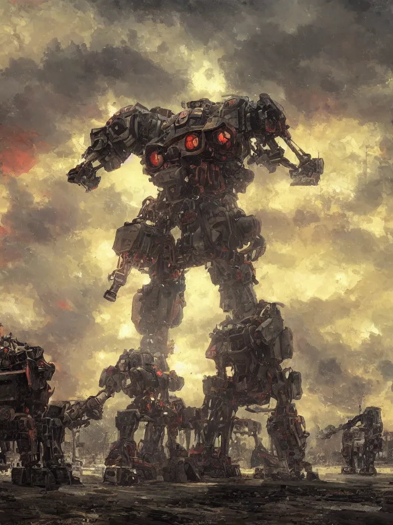 Image similar to russian revolution 1 9 1 0, a russian mecha,, evening, after the storm, drama, by rozalski and stanton kenton, artstation