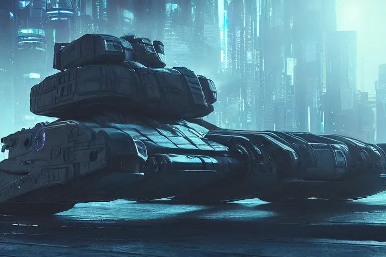 Image similar to cyberpunk alien concept inspired tank, futuristic look, highly detailed body, very powerful, photorealistic camera shot, bright studio setting, studio lighting, crisp quality and light reflections, unreal engine 5 quality render