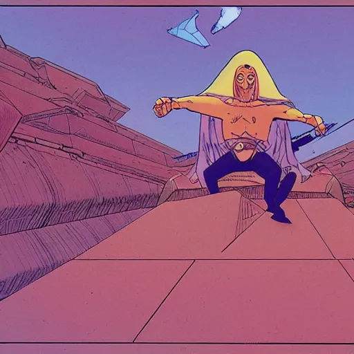 Prompt: A splash panel from The Incal, by Jodorowsky and Moebius