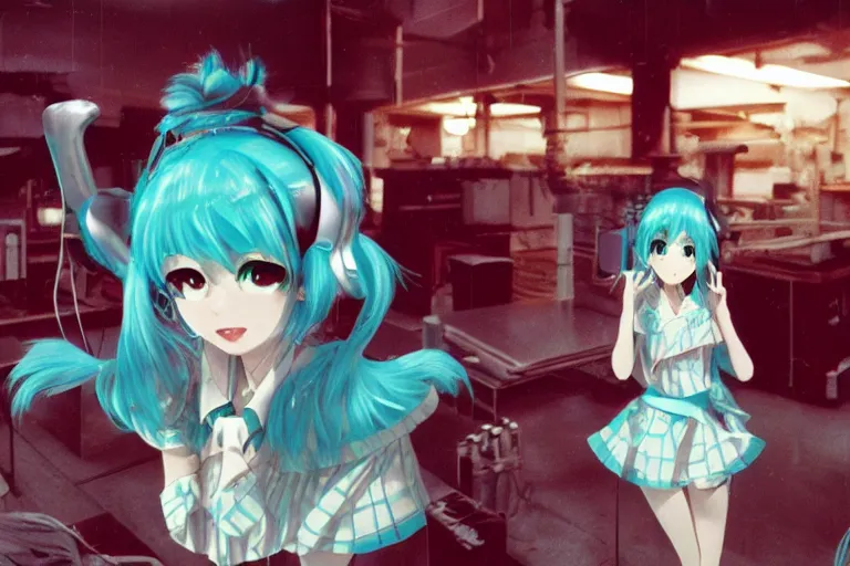 Prompt: hatsune miku gnu / linux desktop environment, romance novel cover, cookbook photo, in 1 9 9 5, y 2 k cybercore, industrial photography, still from a ridley scott movie