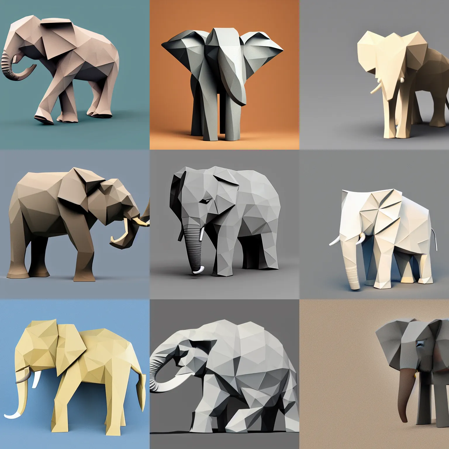 Image similar to a low poly elephant on a neutral background