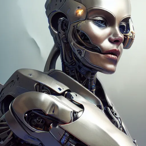 Image similar to close - up evil scifi cyborg android, ultra realistic, concept art, intricate details, serious, highly detailed, photorealistic, octane render, 8 k, unreal engine, art by todd mcfarlane and artgerm and greg rutkowski and alphonse mucha