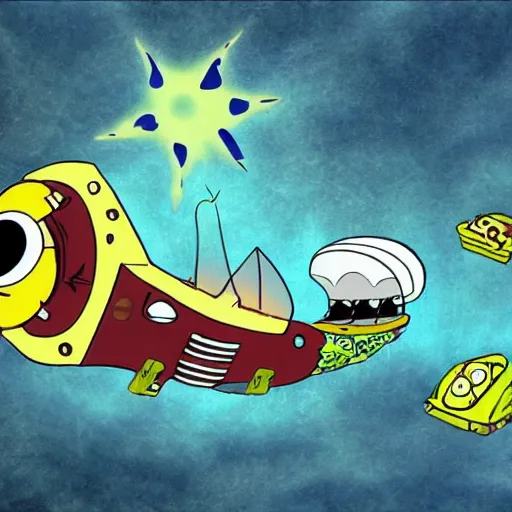 Image similar to crashed spaceship, spongebob