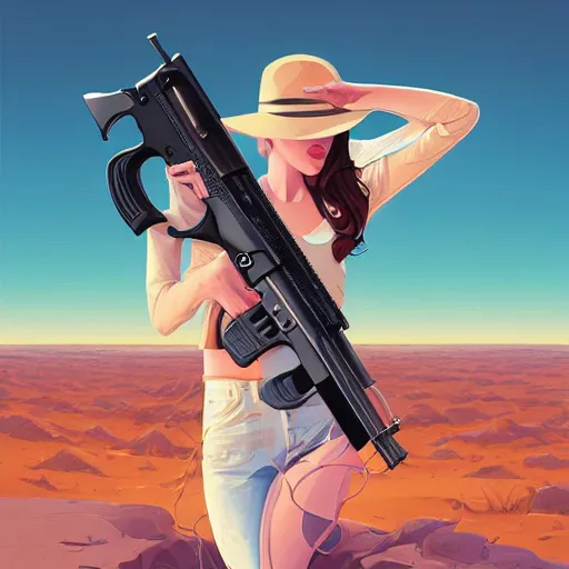 Image similar to smith & wesson revolver in the desert, smooth face, centered median photoshop filter cutout vector behance hd by artgerm, jesper ejsing, by rhads, makoto shinkai and lois van baarle, ilya kuvshinov, rossdraws, illustration, art by ilya kuvshinov and gustav klimt