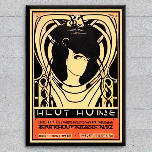 Image similar to art nouveau concert poster, 8 0 s, techno, house music