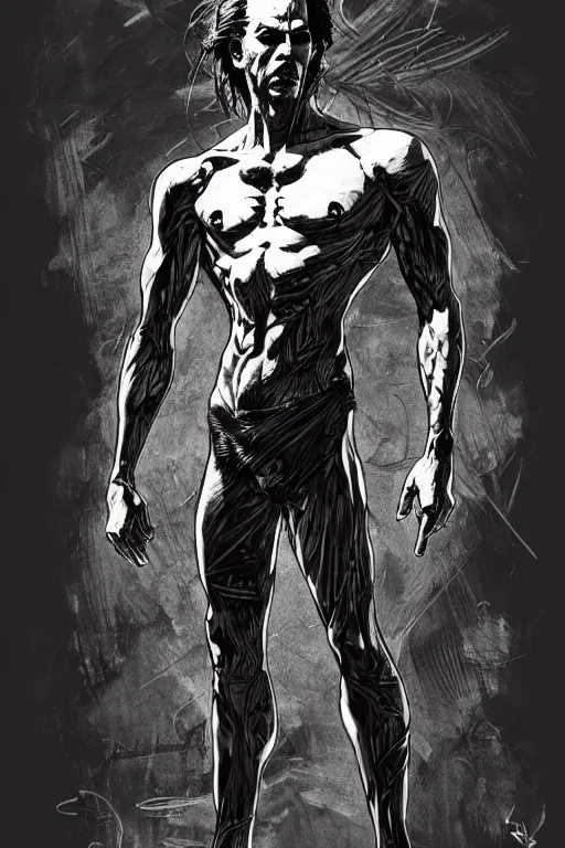 Image similar to full body portrait of nick cave, concept art, sumi - e style, intricate linework, artstation, trending, highly detailed, smooth, focus, art by yoji shinkawa and glenn fabry,