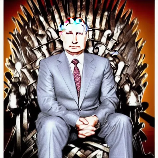 Image similar to “Putin sitting on the iron throne, 4k, award winning, Photograph”