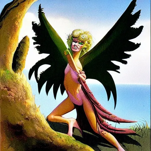 Prompt: Cute Harpy Girl by Roger Dean