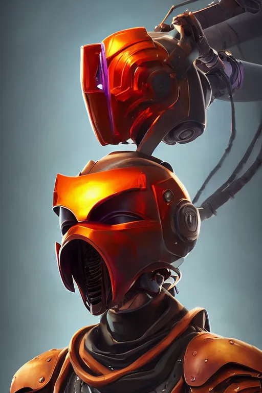 Image similar to epic mask helmet robot ninja portrait stylized as fornite style game design fanart by concept artist gervasio canda, behance hd by jesper ejsing, by rhads, makoto shinkai and lois van baarle, ilya kuvshinov, rossdraws global illumination radiating a glowing aura global illumination ray tracing hdr render in unreal engine 5