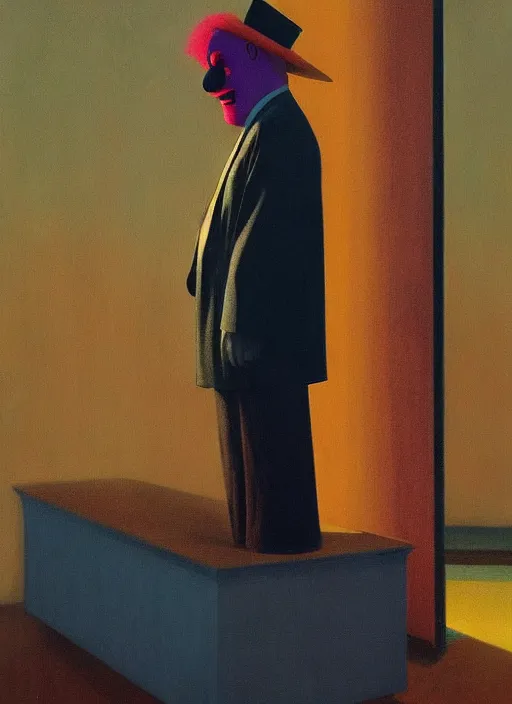 Image similar to clown at a funeral by Edward Hopper and James Gilleard, Zdzislaw Beksinski highly detailed