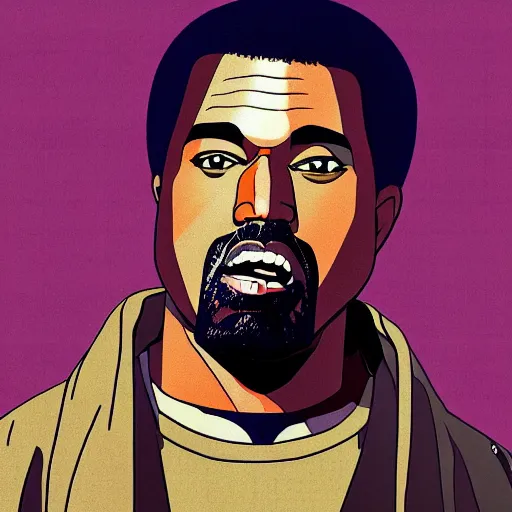 Image similar to kanye west as an anime character by hayao miyazaki, flat colors, finely detailed