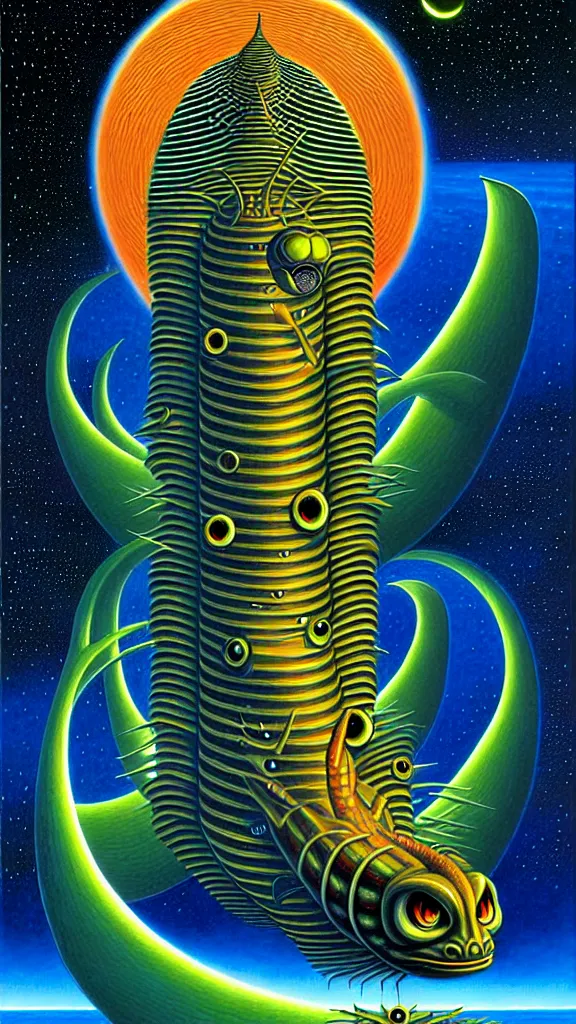 Prompt: a scifi illustration, roko's basilisk comes online by rafal olbinski