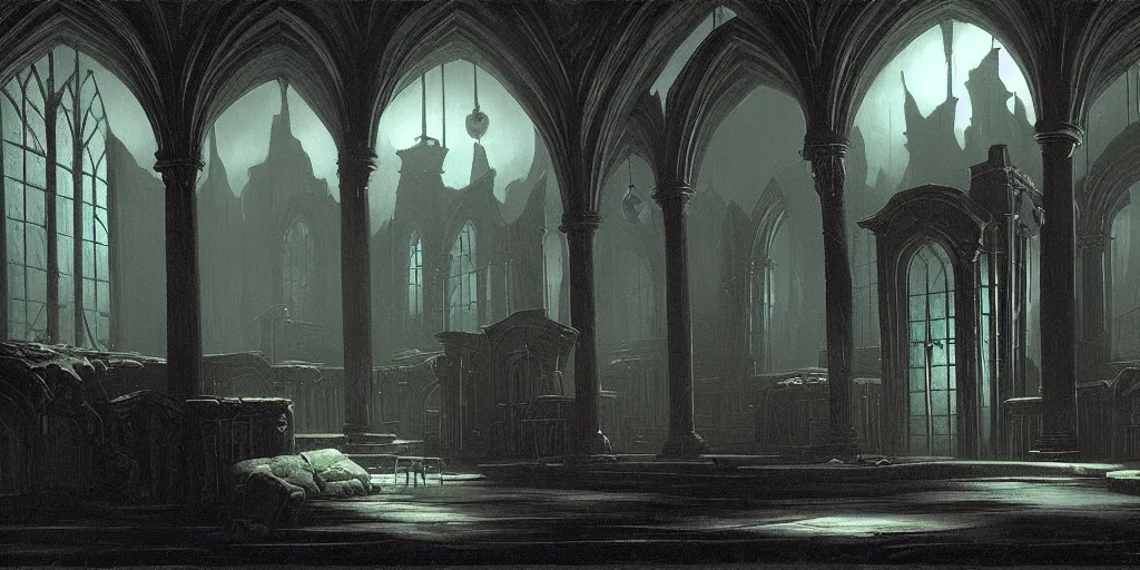 Prompt: dark sinister vampire lair interior by Martin Johnson Heade, library, adventure game, inspired by Diablo concept art