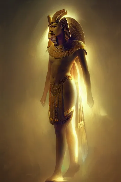 Image similar to egyptian god, light, intricate, elegant, volumetric lighting, digital painting, highly detailed, artstation, sharp focus, illustration, ruan jia, rutkowski