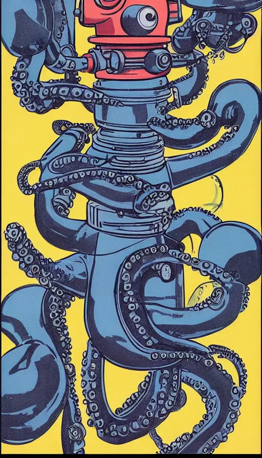 Image similar to 1 9 5 0 s retro future robot android octopus. muted colors. by filbert cunningham