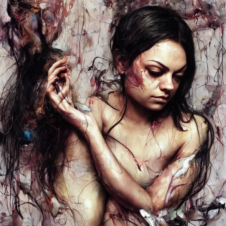 Image similar to mila kunis, adrian ghenie, 3 d render, esao andrews, jenny saville, surrealism, dark art by james jean, ross tran