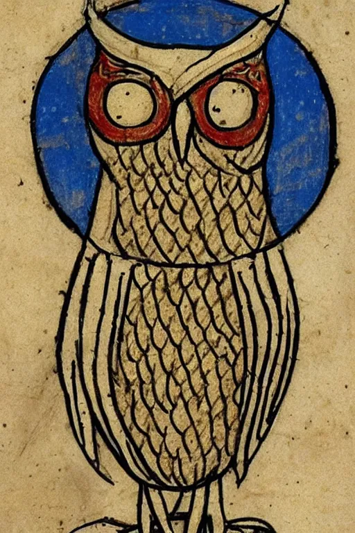 Image similar to Terrible Medieval Drawings of an Owl from an illuminated manuscript.