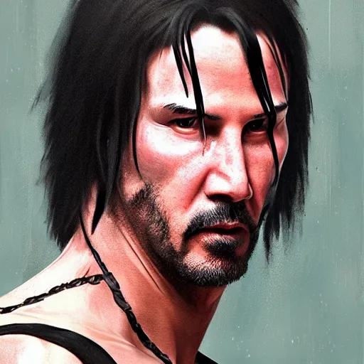 Image similar to proud muscular male turkish version of Keanu Reeves dancer on haerm, portrait by Cedric Peyravernay, highly detailed, excellent composition, cinematic concept art, dramatic lighting, trending on ArtStation