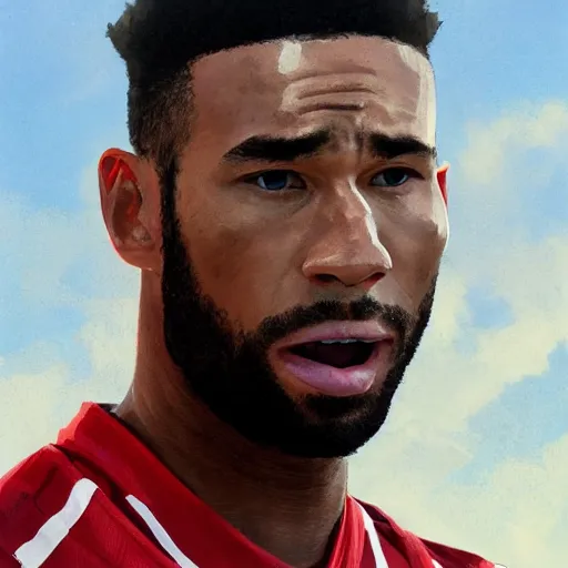 Prompt: a film still portrait of footballer terrence boyd, bald, red shirt, finely detailed features, closeup at the face, perfect art, trending on pixiv fanbox, painted by greg rutkowski makoto shinkai takashi takeuchi studio ghibli akihiko yoshida