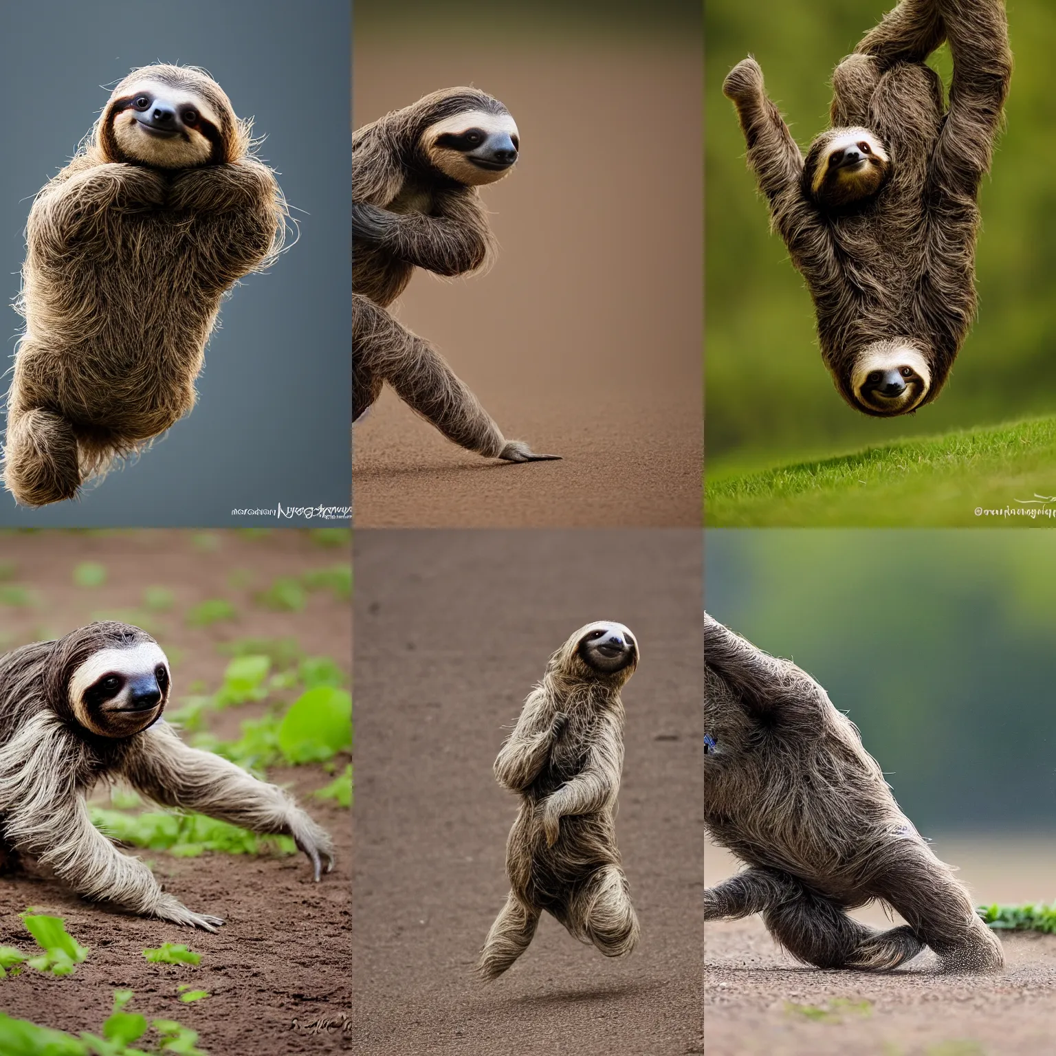 Prompt: a sloth running at full speed, leaving a trail of dust behind it, wildlife photography, nature photography, high shutter speed, perfect lighting, beautiful, 200mm, f2.8, bokeh
