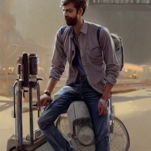 Image similar to Anxious good looking pale young Indian doctors wearing jeans and shirts at the airport, portrait, elegant, intricate, digital painting, artstation, concept art, smooth, sharp focus, illustration, art by artgerm and greg rutkowski and alphonse mucha