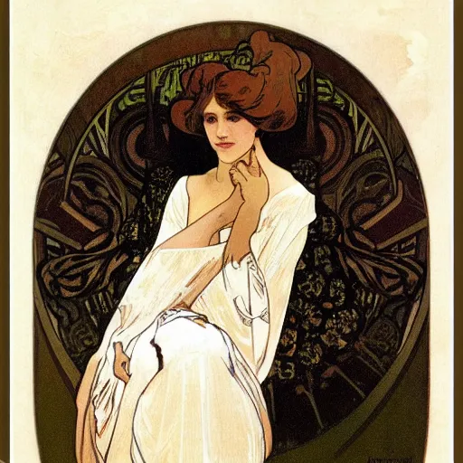 Prompt: Female Portrait, by Alphonse Mucha.