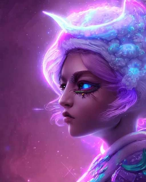 Prompt: ultradetailed rpg character portrait of a cute nebulapunk witch, digital art,, intricate, sharp focus, trending on artstation hq, deviantart, volumetric lighting, unreal engine, octane render