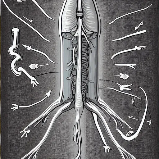 Image similar to anatomical illustation of a rocket ship with veins