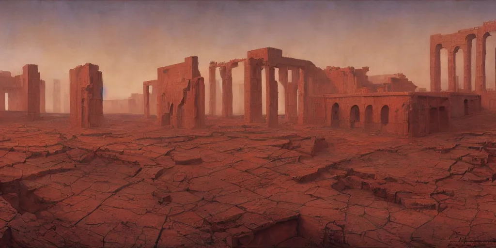 Prompt: supernova, mars red desert, neo brutalism aqueducts and roman baths on mars, painted by steve mccurry, foggy, ruan jia, raymond swanland, lawrence alma tadema, zdzislaw beksinski, norman rockwell, jack kirby, tom lovell, alex malveda, greg staples