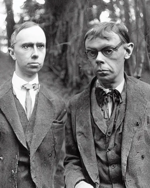 Image similar to close - up of edgar cayce and aldous huxley in a forest, epic hyper detailed award winning color portrait photography