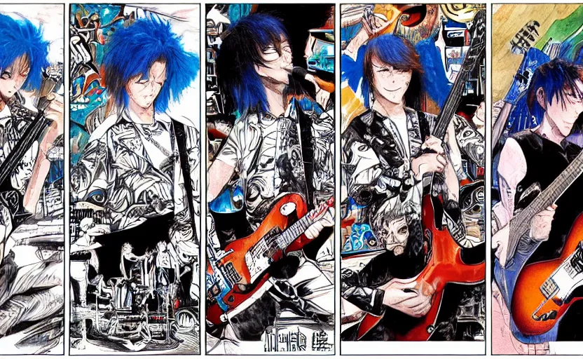 Prompt: yes band covers in a hyper surealism style, ultra detailed, in subtle colors, manga style.