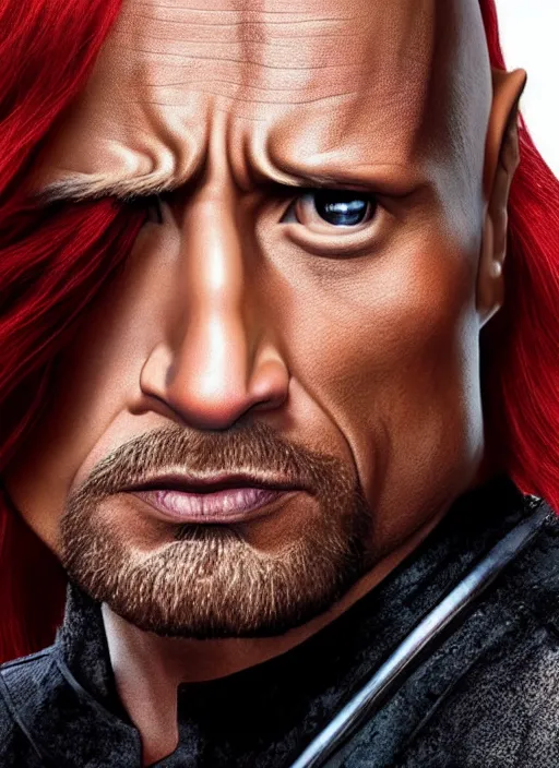 Prompt: dwayne johnson portraying a beautiful mara jade from star wars legends, in a black suit, without lightsaber, movie, hyper realistic, hollywood promotional image, imax, 8 k