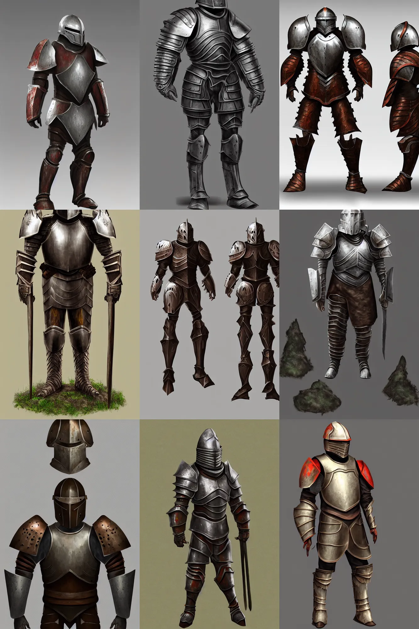 Prompt: Armored Knight, redwood forest themed armor, helmet, bulky, male proportions, redwood background, matte painting