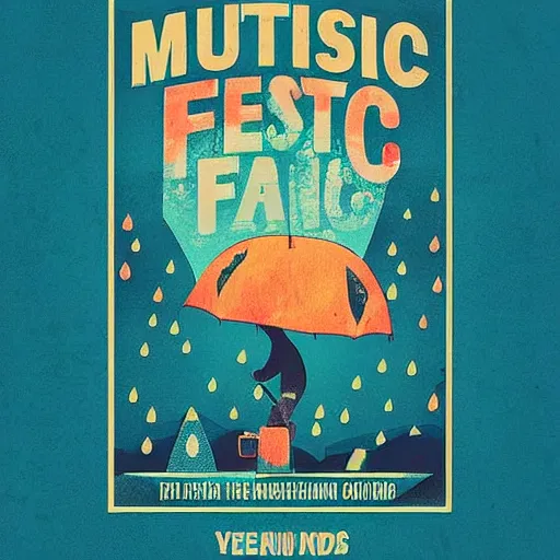 Image similar to “ illustrated poster advertising a music festival where it constantly rains and nobody has fun ”