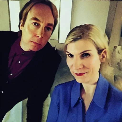 Image similar to Jimmy McGill and Kim Wexler selfie, polaroid