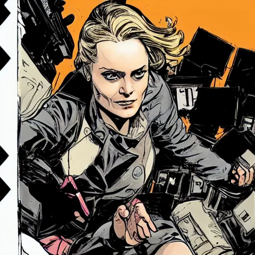 Prompt: in the style of Rafael Albuquerque comic art, Diane Kruger nervous because she\'s being followed.