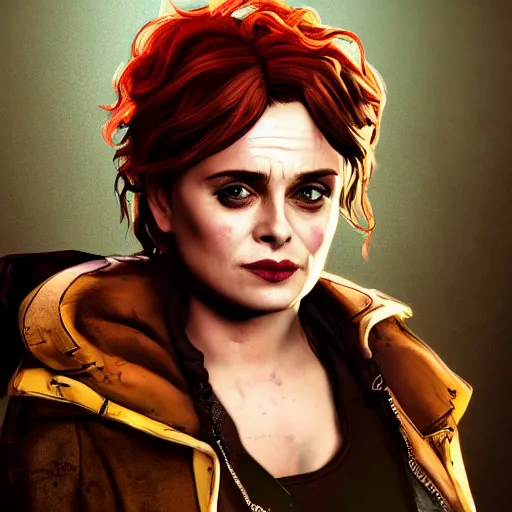 Image similar to helena bonham carter portrait, borderlands, tales from the borderlands, the wolf among us, comic, cinematic lighting, studio quality, 8 k