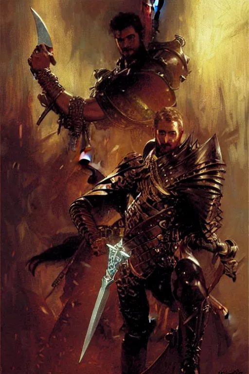 Prompt: rogue in leather armor stealing a valuable dagger from an arcane box portrait dnd, painting by gaston bussiere, craig mullins, greg rutkowski, yoji shinkawa