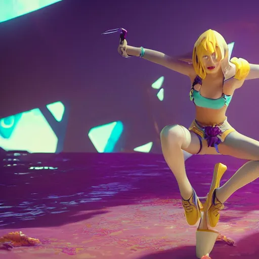 Image similar to still of pretty Riven (LoL) in KDA music video. 3d render, octane render, game art, realistic, highly detailed, trending on artstation, 4k, trending on artstation, pixar, cgsociety, unreal engine 5, redshift render, trending on artstation, blender, behance, cg