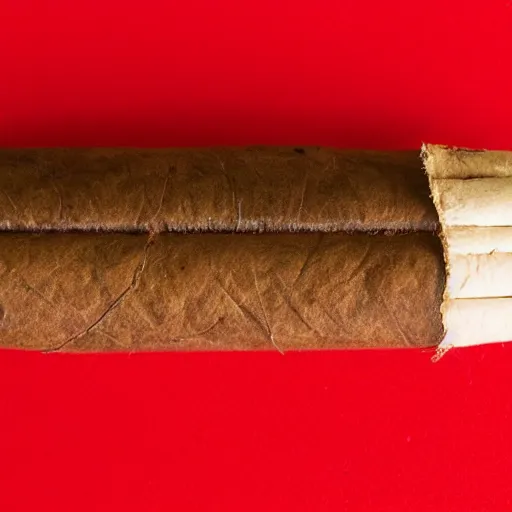 Image similar to cigar with smoke wafting up from it on a red background, logo