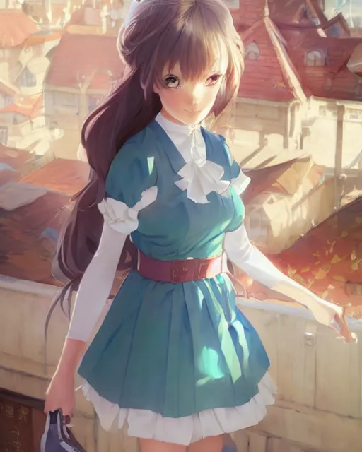 Image similar to young girl in maid uniform by Stanley Artgerm Lau, WLOP, Rossdraws, James Jean, Andrei Riabovitchev, Marc Simonetti, and kyoani, krenz cushart, pixiv