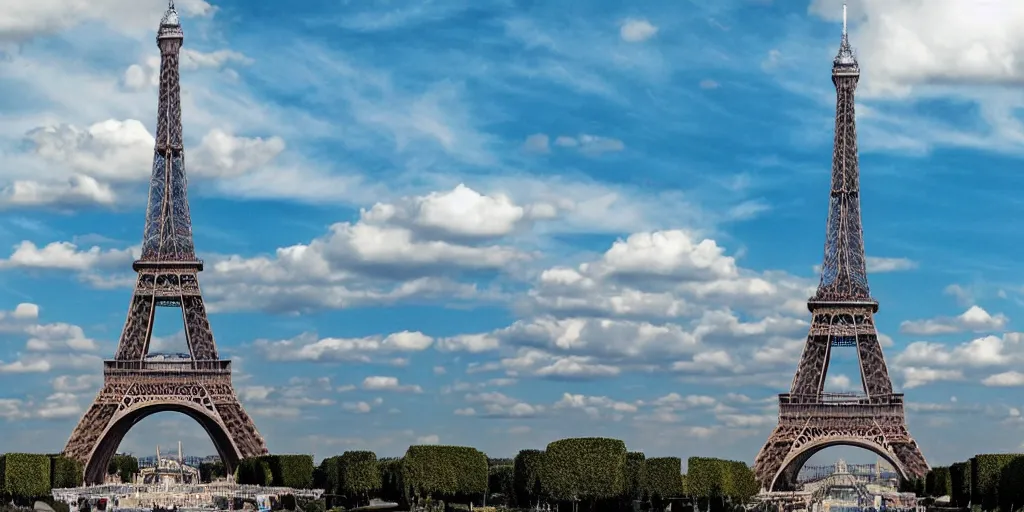 Image similar to starship enterprise in the sky, background eiffel tower, detailed, composition, product photo, wallpaper